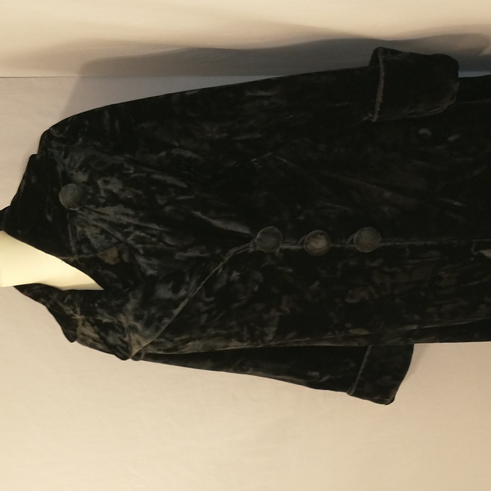 Thick Velvet Vintage Long Coat XL See Measurements Fab Almost Fur Jet Black - Picture 3 of 16